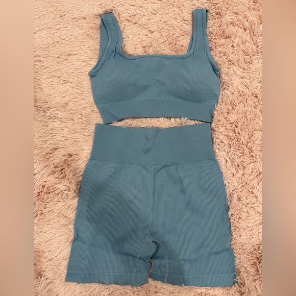 OQQ Pants - Blue Athletic Shorts and Top Set